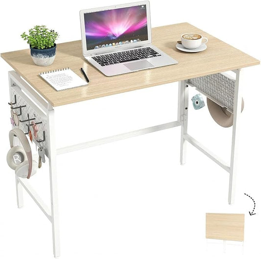 Hadulcet 31'' Foldable Desk, Small Desk with 2 Adjustable Pegboards, Computer Desk for Bedroom or Apartment, Portable Folding Desk for Home Office Work & RV, Folding Desks for Small Spaces, Oak