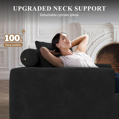 L-Shaped Boneless Couch,104" Couches for Living Room with Curved Chaise,Modular Sectional Sofa with Deep Seat,Modern Cozy Cloud Compression Sofas,No Assembly Required(Black) 1PCS