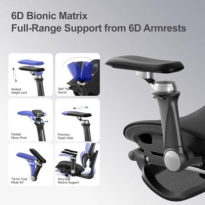 Office Chair with Footrest, Ergonomic Chair with 3D Headrest, Computer Chair with Adjustable Backrest & 6D Armrest, Gaming Chair with Adaptive Lumbar Support, Adjustable Seat Depth, Black