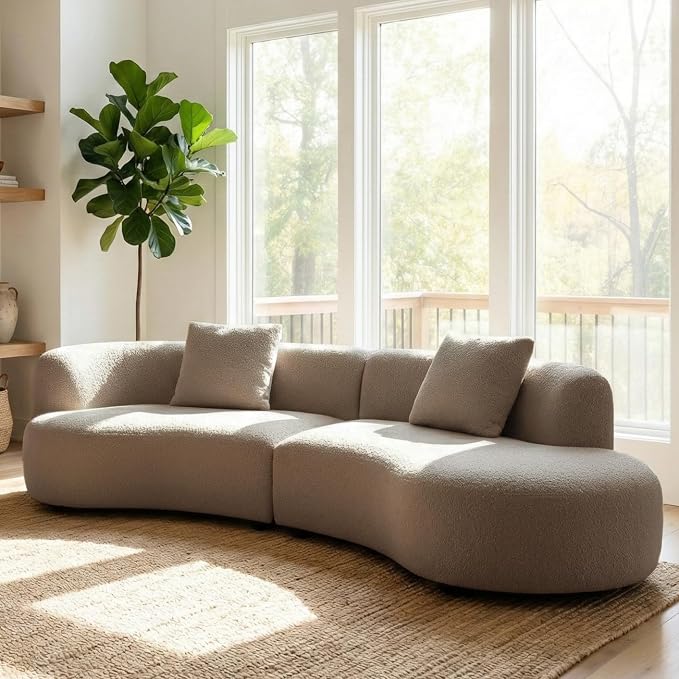 Acanva Formia Boucle Curved Sectional Couch for Living Room | Modular Sofa, Modern Minimalist, Wood Frame, For Apartment, Home Office