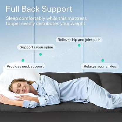 Niagara Sleep Solution Cloud-Like King Non-Slip Mattress Topper - 100% Cotton Top Mattress Pad for Back Pain Relief - Extra-Grip, Breathable & Naturally Cooling for Hot Sleepers, Dark Gray