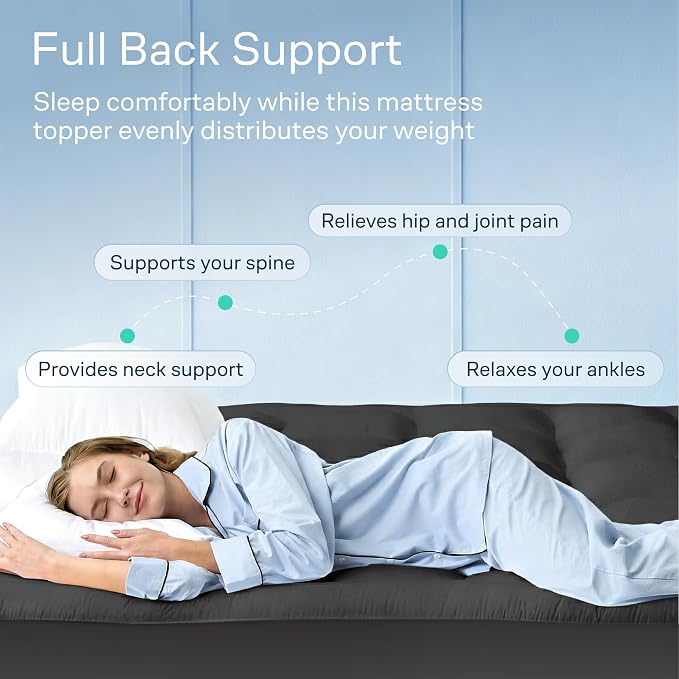 Niagara Sleep Solution Cloud-Like Queen Non-Slip Mattress Topper - 100% Cotton Top Mattress Pad for Back Pain Relief - Extra-Grip, Breathable & Naturally Cooling for Hot Sleepers, Dark Gray