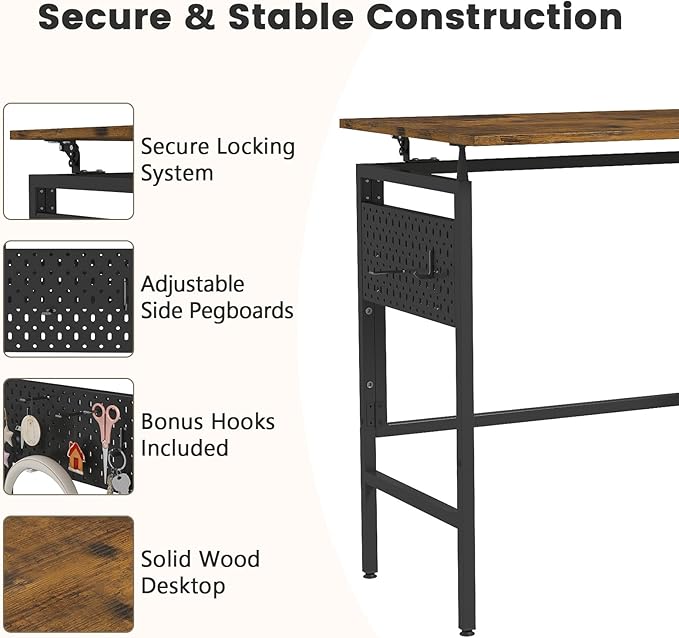 Hadulcet 31'' Foldable Computer Desk, Small Desk with Movable Pegboard Panels, Folding Desk with Storage, Portable Computer Desk for Study Room & Office & RV, for Small Spaces, Rustic Brown