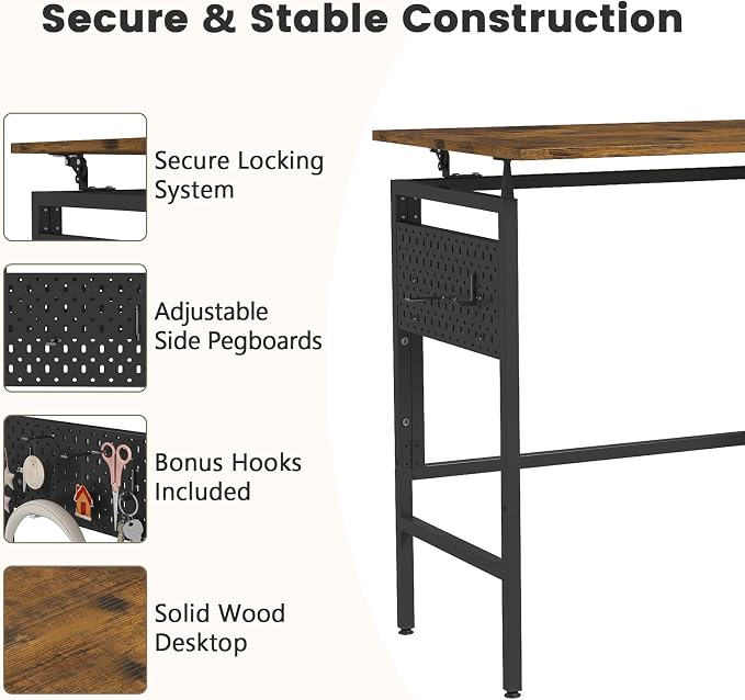 Hadulcet Folding Desk, Foldable Desk Table 40" for Space Saving, Foldable Computer Table for RV, Apartment, Office, Easy Assembly with Movable Pegboard Panels,Rustic Walnut