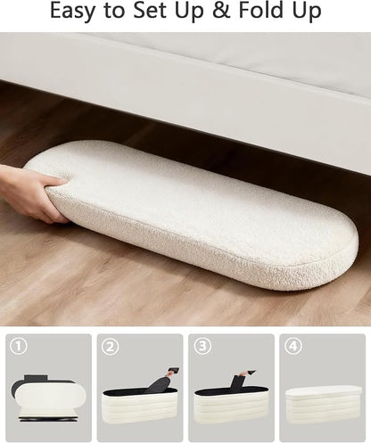 GLAXYFUR Storage Ottoman Bench, 43 Inch Upholstered Entryway Shoe Seat, End of Bed Stool Blanket Chest for Living Room, Hallway, Sherpa White