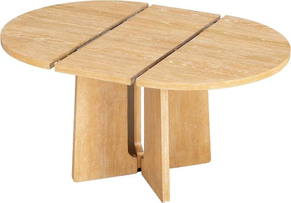 LUMISOL Extendable Round Dining Table for 4-6 People, Farmhouse Kitchen Table with 16inch Removable Leaf for Kitchen, Dining Room, Living Room, Natural