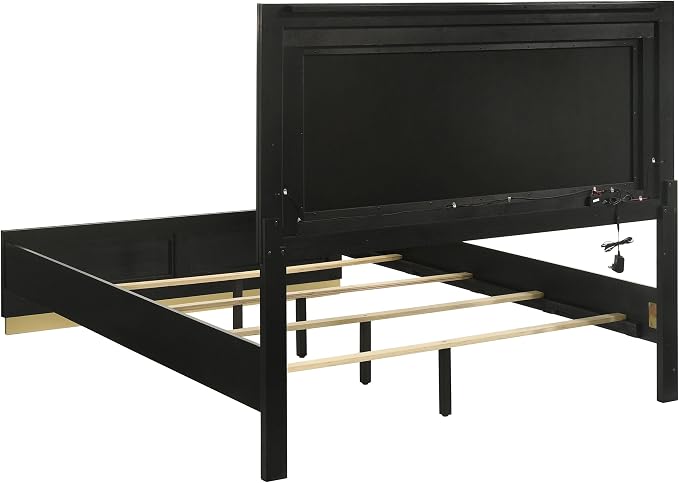 Coaster Home Furnishings Caraway Contemporary 5-Piece Bedroom Set Upholstered California King Size LED Panel Bed Frame 55-inch Headboard Black 224781KW-S5
