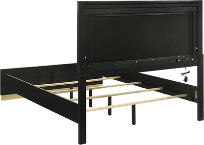 Coaster Home Furnishings Caraway Contemporary 5-Piece Bedroom Set Upholstered California King Size LED Panel Bed Frame 55-inch Headboard Black 224781KW-S5