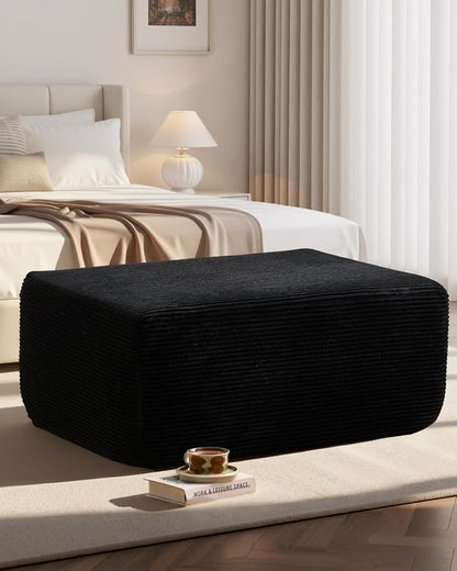 37" Plush Boneless Ottoman, Upholstered Cloud Footrest for Boneless Couch in a Box,Oversize Poufs for Living Room & Bedroom Sofa Ottoman,Comfy Seating with Dense Foam, Black (Corduroy Fabric)