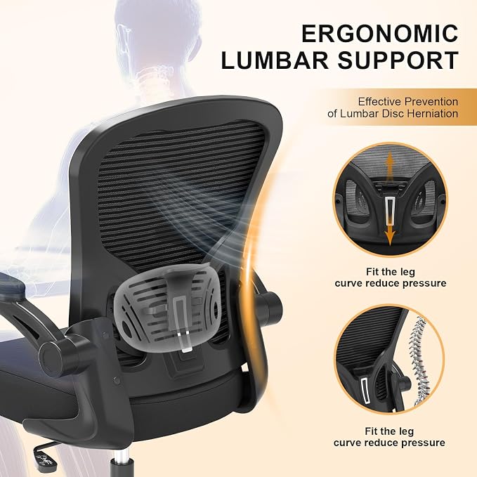 Office Chair, Ergonomic Desk Chairs 330LBS Capacity High Back Mesh Computer Chair with Flip-up Armrests, Comfy Work Chair with Adjustable Lumbar Support (Pack of 2)