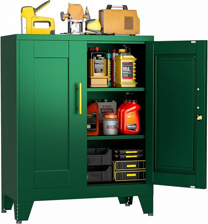 36 Inch Metal Tool Cabinet, 13.8" D x 27.6" W x 35.4" H, Lockable Steel Storage Cabinet with 2 Adjustable Shelves, Heavy-Duty Garage Storage Cabinet for Workshop, Basement, Office, Green
