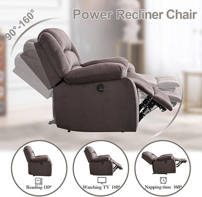 EBELLO Classic Power Recliner Chair, Oversized Electric Overstuffed Reclining Chair with Thick Cushion and Back,Single Sofa with Comfortable Armchair, Brown, 2Pcs