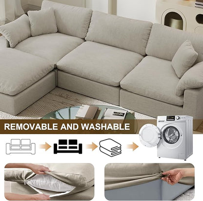 Modular Cloud Sofa,Convertible 3-Seater Set,Extra Deep Seat Down Filled Seat, Washable & Replaceable Cushion Covers for Living Room,Apartment,Light Beige