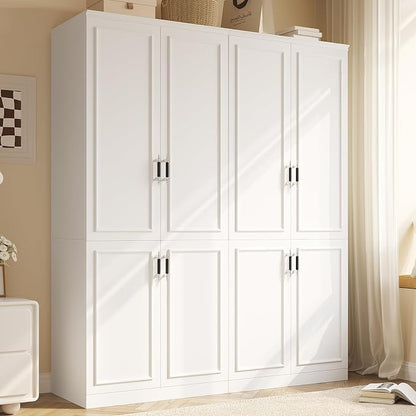 MEISSALIVVE Armoire Wardrobe Closet with 4 Door, 74.8" Large Wardrobe Cabinet with Hanging Rod, Freestanding Modern Bedroom Armoire Storage Cabinet, White