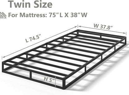 Qingzhou Box Spring Twin, 5 Inch High Metal Twin Box Spring Only, Heavy Duty Mattress Foundation with Fabric Cover, Easy Assembly, Quiet Noise Free, Non Slip, Black