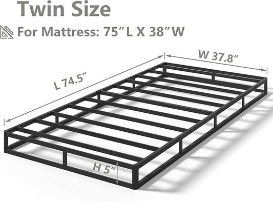 Qingzhou Box Spring Twin, 5 Inch High Metal Twin Box Spring Only, Heavy Duty Mattress Foundation with Fabric Cover, Easy Assembly, Quiet Noise Free, Non Slip, Black