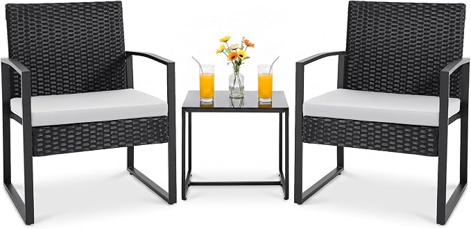 Flamaker 3 Pieces Patio Furniture Outdoor Wicker Modern Rattan Chair Conversation Sets with Coffee Table for Yard, Bistro(White)