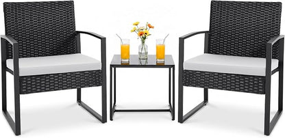 Flamaker 3 Pieces Patio Furniture Outdoor Wicker Modern Rattan Chair Conversation Sets with Coffee Table for Yard, Bistro(White)