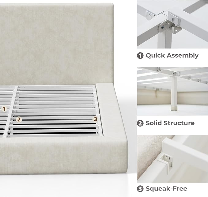 RECCI AirFrame California King Bed Frame with Headboard, Cloud Upholstered Platform Bed Frame, 5 Inch Foam Cushioned, No Box Spring, Easy Assembly(Beige Chenille)