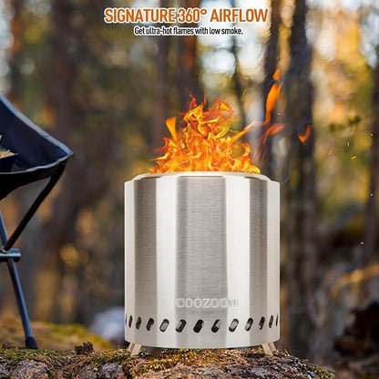 Portable Table Top Fire Pit with Stand, 8.6" Stainless Steel Mini Outdoor Low Smoke Burning Tabletop Firepit Fueled by Pellets or Wood, for Outside Camping