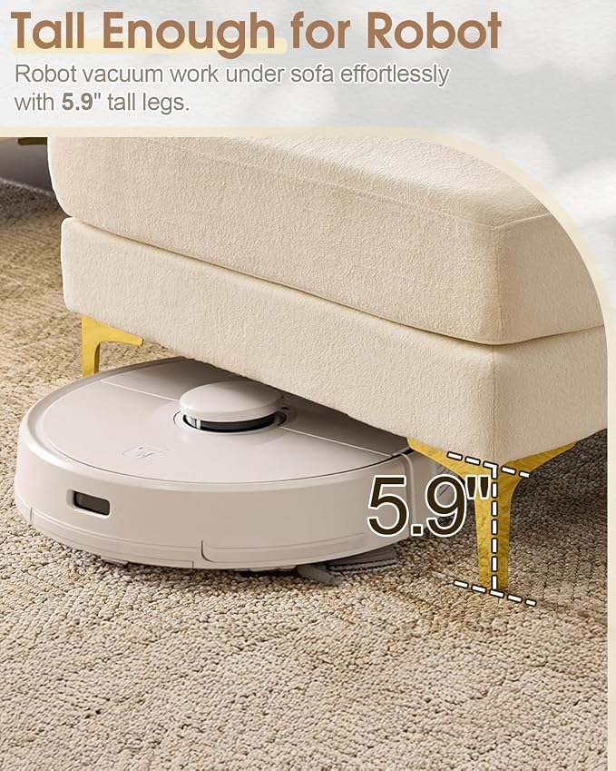 Karl home 99.6" 3-Seat U-Shaped Sectional Sofa, Creamy | Chenille Upholstered, 2 Movable Ottomans, Cloud-Like Seat, 2 Throw Pillows, Comfy Deep Seat, Living Room, Apartment, Office