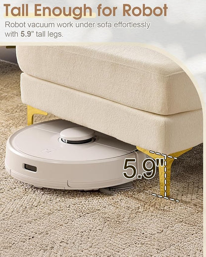 Karl home 99.6" 3-Seat U-Shaped Sectional Sofa, Creamy | Chenille Upholstered, 2 Movable Ottomans, Cloud-Like Seat, 2 Throw Pillows, Comfy Deep Seat, Living Room, Apartment, Office