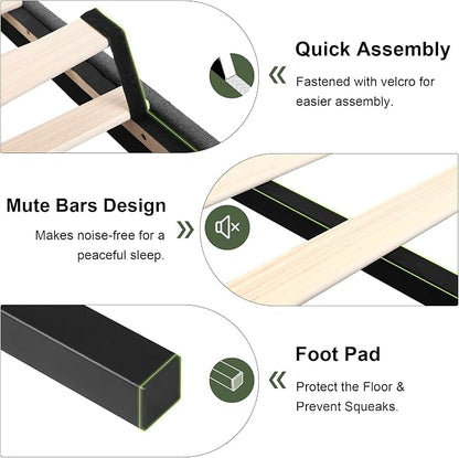Feonase Full Size Platform Bed Frame, Fabric Upholstered Full Bed Frame, Solid Wood Slats & Heavy Duty Feet Support, No Box Spring Needed, Noise-Free, Easy Assembly, Dark Grey