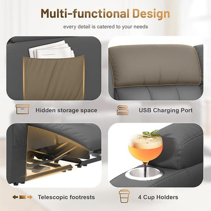 Loveseat Recliner Sofa, Home Theater Seating with Massage, 4 Seat Reclining Loveseats with USB, Wall Hugger RV Couch Movie Theater Chairs, RV Furniture Sofas with USB, Cup Holders for Gaming Room
