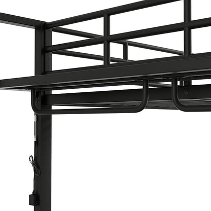 Bellemave Full Over Full Bunk Bed,Metal Bunk Bed with Shelf and Guardrails,Full Bunk beds with Storage Mesh Shelves and Clothes Hooks for Kids, Teens & Adults（Black）