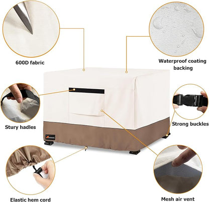 Fire Pit Cover Square, Outdoor Heavy Duty Durable 600D 100% Waterproof Tear-Resistant 34-36 Inch Fire Pit Cover, Patio Fire Pit Table Covers, Beige 36" L x 36" W x 24" H
