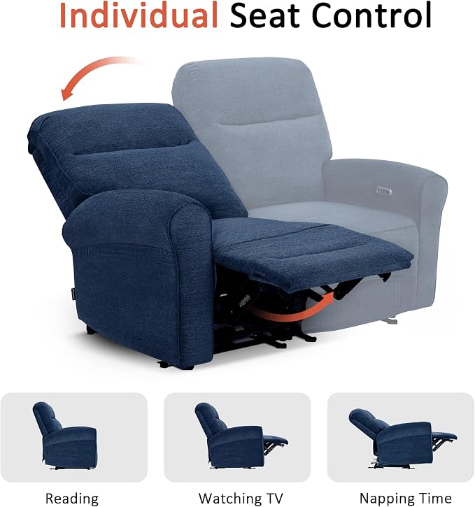 MCombo 64.6" Wall Hugger Power Loveseat Recliner Sofa with USB Ports, Reclining Loveseat for Small Spaces Living Room RV, Fabric PR635M1 (Navy Blue)