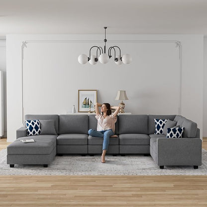 Legend Vansen Oversized Modular Sectional Sofa,U/L‑Shaped Reversible Couch with Ottoman,Deep Seat Plush Polyester Sofa for Living Room,9‑Seater,Dark Grey