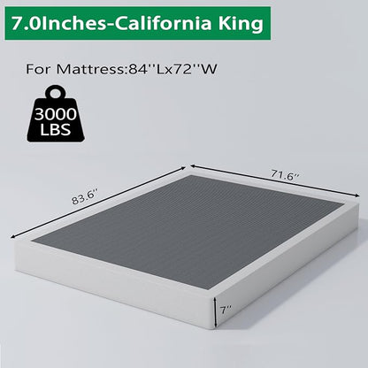 ALDRICH 7 Inch California King Box Spring Bed Base, 3000 lbs Heavy Duty Metal Frame Mattress Foundation with Cover, Easy Assembly