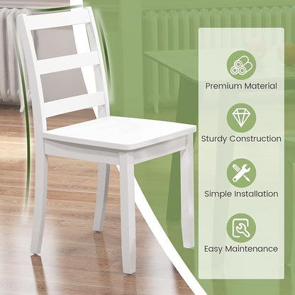 Giantex Wood Dining Chairs Set of 2 White - Wooden Armless Kitchen Chairs with Solid Rubber Wood Legs, Non-Slip Foot Pads, Max Load 400 Lbs, Farmhouse Style High Ladder Back Dining Room Chairs