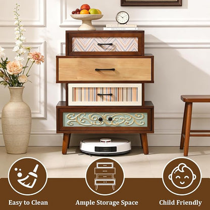 Ahokua Boho Accent Cabinet with Drawers, Narrow Storage Cabinet for Small Spaces, Multi-Drawer Chest for Entryway, Hallway or Living Room, 26"