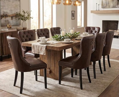 EALSON Modern Dining Chairs Set of 8 Mid Century Leather Dining Room Chairs with Wood Legs Tufted Upholstered Kitchen Side Chairs with Nail Head Trim for Dining Room/Living Room, Coffee with Ring