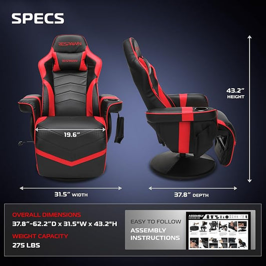 Respawn 900 Console Gaming Recliner with Footrest and Lumbar Support - Comfortable Ergonomic Gaming Chair with Headrest, No Wheels, Reclining, Heavy Duty, Racing Style Video Game Chairs - Red