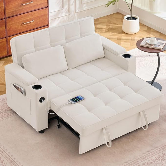 Korser 55.5'' 3-in-1 Convertible Sofa Bed, Pull Out Couch with 5-Position Adjustable Backrest, Loveseat Sleeper Sofa for Small Spaces, Sofa Couch with Cup Holders for Living Room, Office, Chenille