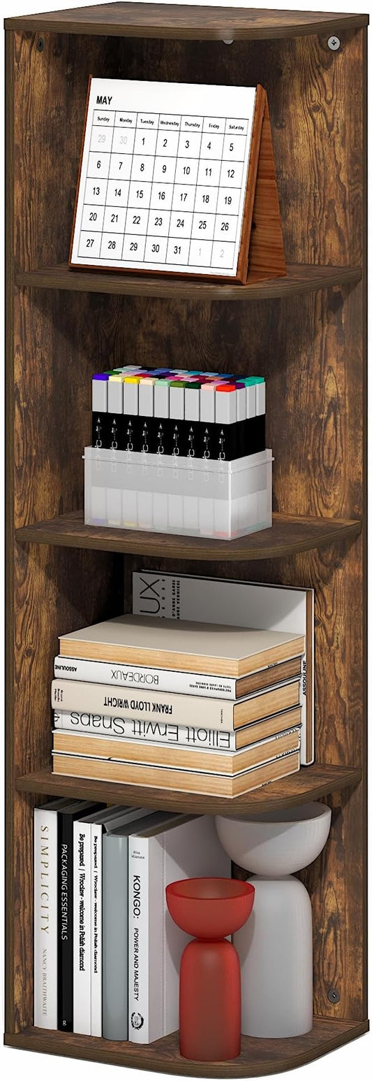 Furinno PASIR Book Shelf, 4-Tier Corner Bookshelf with Open Shelf, Standing Bookcase, 9.3 x 12 x 41.4, for Organization and Storage, for Living Room, Bedroom, Home Office, Amber Pine