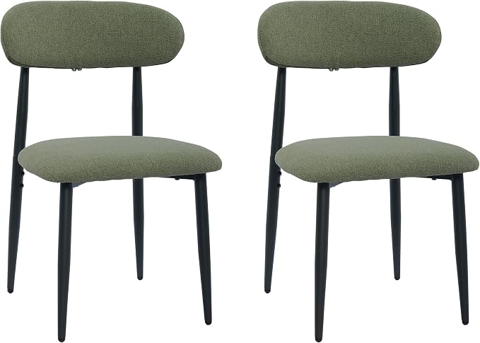 FREKEN Modern Upholstered Dining Chairs Set of 2, Mid-Century Metal Frame Linen Fabric Side Chair for Kitchen Dining Room, 350lbs Capacity, Green