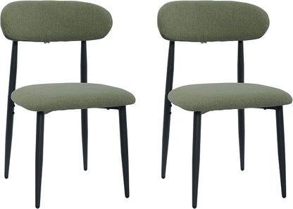 FREKEN Modern Upholstered Dining Chairs Set of 2, Mid-Century Metal Frame Linen Fabric Side Chair for Kitchen Dining Room, 350lbs Capacity, Green