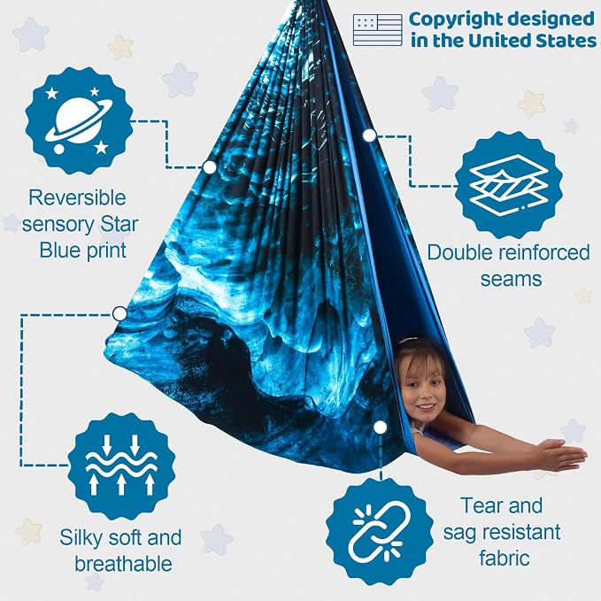 HiCamer Double Layer Sensory Swing for Kids & Adults Holds up to 300lbs Indoor and Outdoor Therapy Cuddle Swing with 360° Swivel Hanger Kit Adjustable with Aspergers Autism ADHD (Ice Teal)