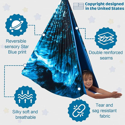 HiCamer Double Layer Sensory Swing for Kids & Adults Holds up to 300lbs Indoor and Outdoor Therapy Cuddle Swing with 360° Swivel Hanger Kit Adjustable with Aspergers Autism ADHD (Ice Teal)