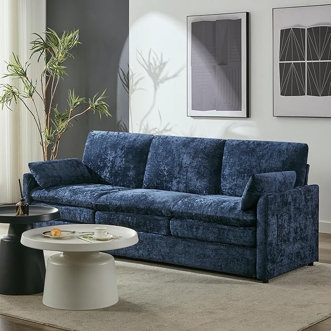 Iroomy 83" Cloud Couch, Chenille Modern Sofa 3 Seater, Comfy Plush Thick Cushions, Pocket Springs, Cloud-Like Comfort Sofas for Small Living Room Apartment, Blue