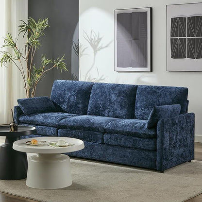 Iroomy 83" Cloud Couch, Chenille Modern Sofa 3 Seater, Comfy Plush Thick Cushions, Pocket Springs, Cloud-Like Comfort Sofas for Small Living Room Apartment, Blue