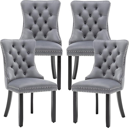 Mid Century Modern Dining Chair Set of 4 Velvet Upholstered Dining Accent Chair Farmhouse Dining Chairs with High Back and Nailhead Trim for Kitchen, Living Room, Bedroom (Gray)