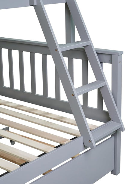 Harper & Bright Designs Convertible Wood Twin-Over-Full Bunk Bed with Trundle and Ladder - Can Be Divided Into Two Platform Beds, Grey