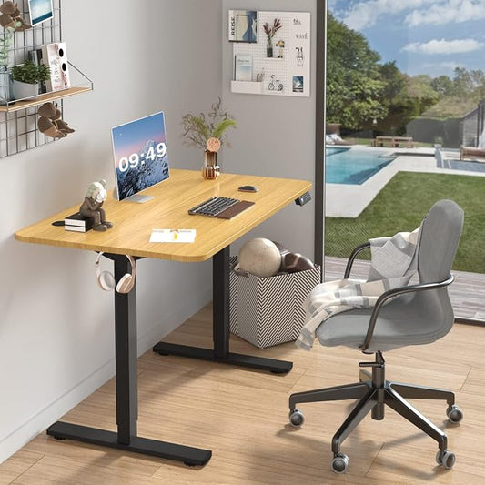 Furmax Electric Height Adjustable Standing Desk Large 40 x 24 Inches Sit Stand up Desk Home Office Computer Desk Memory Preset with T-Shaped Metal Bracket, Maple