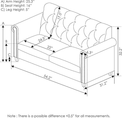 Furinno Bastia Vintage Modern Chesterfield Button Tufted Loveseat/Sofa Couch for Living Room, Navy Velvet