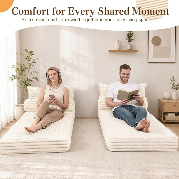 MeMoreCool Convertible Sofa Bed, Folding Floor Couch Bed Queen, Pull Out Sleeper Couch with Pillows, Fold Out Futon Sofa for Bedroom Living Room Small Space, Soft Corduroy
